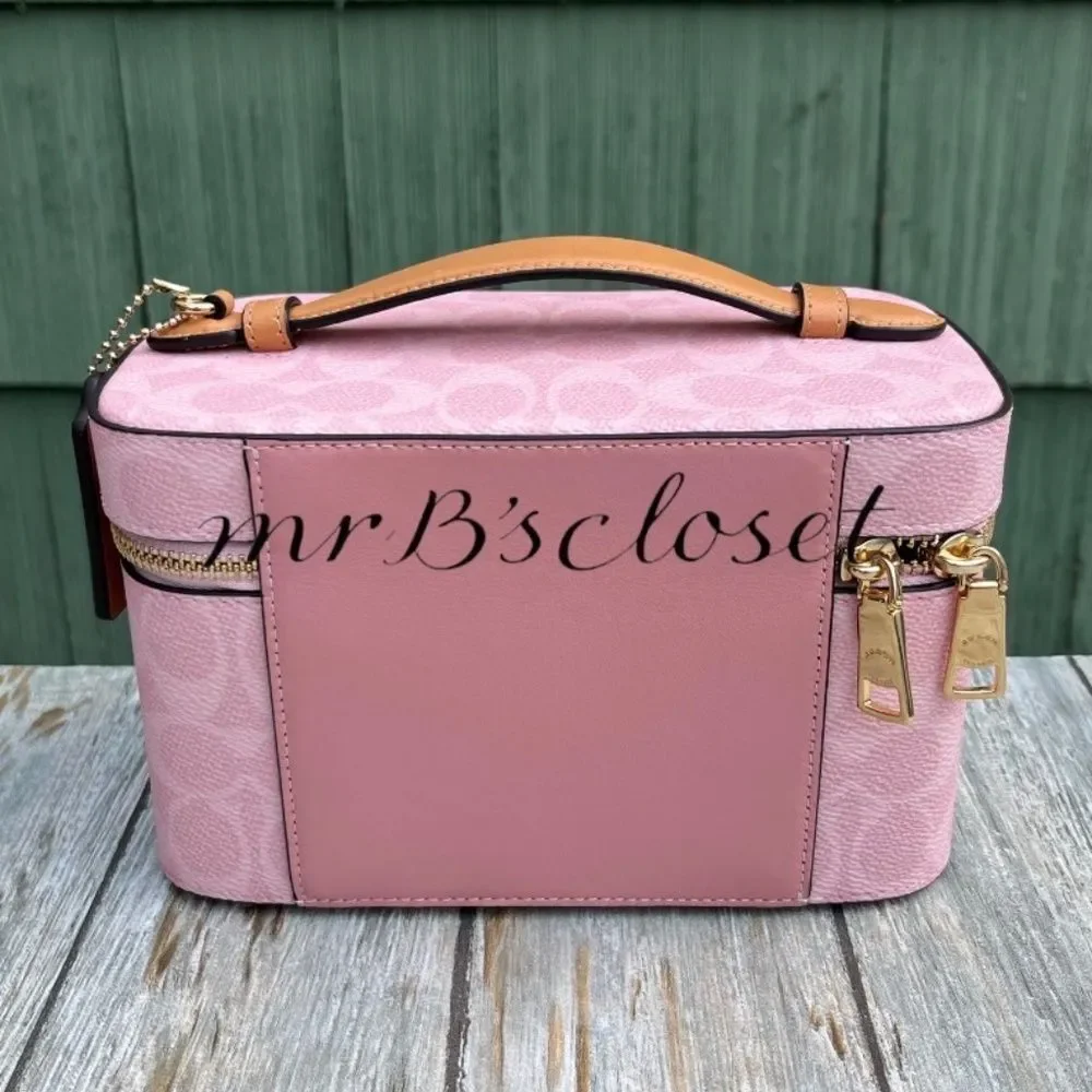 Coach Powder Pink Cosmetic Case In Signature Canvas Powder Pink